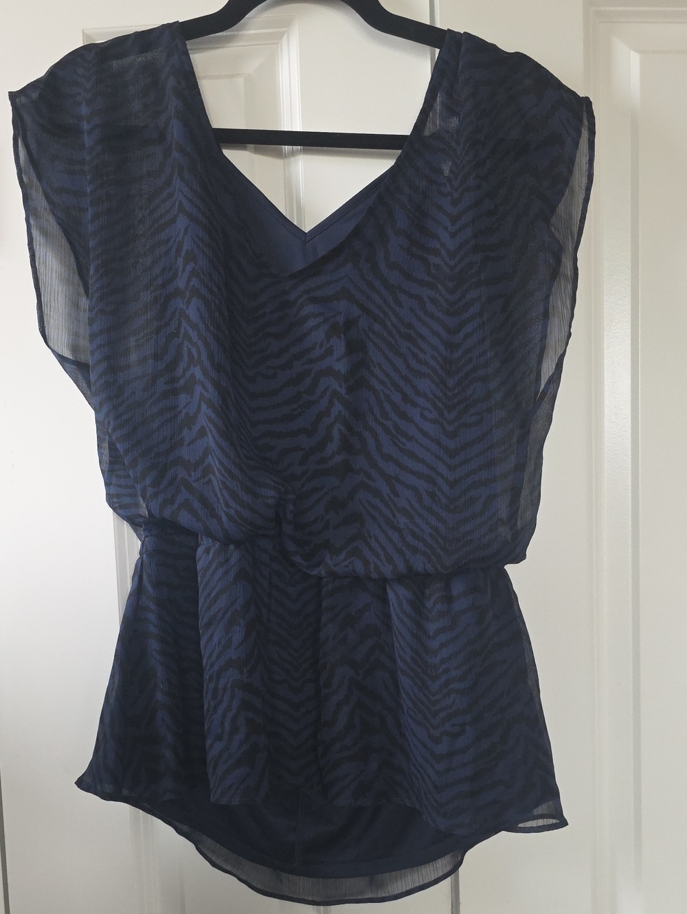 Express Navy Zebra-Print V-Neck Peplum Blouse